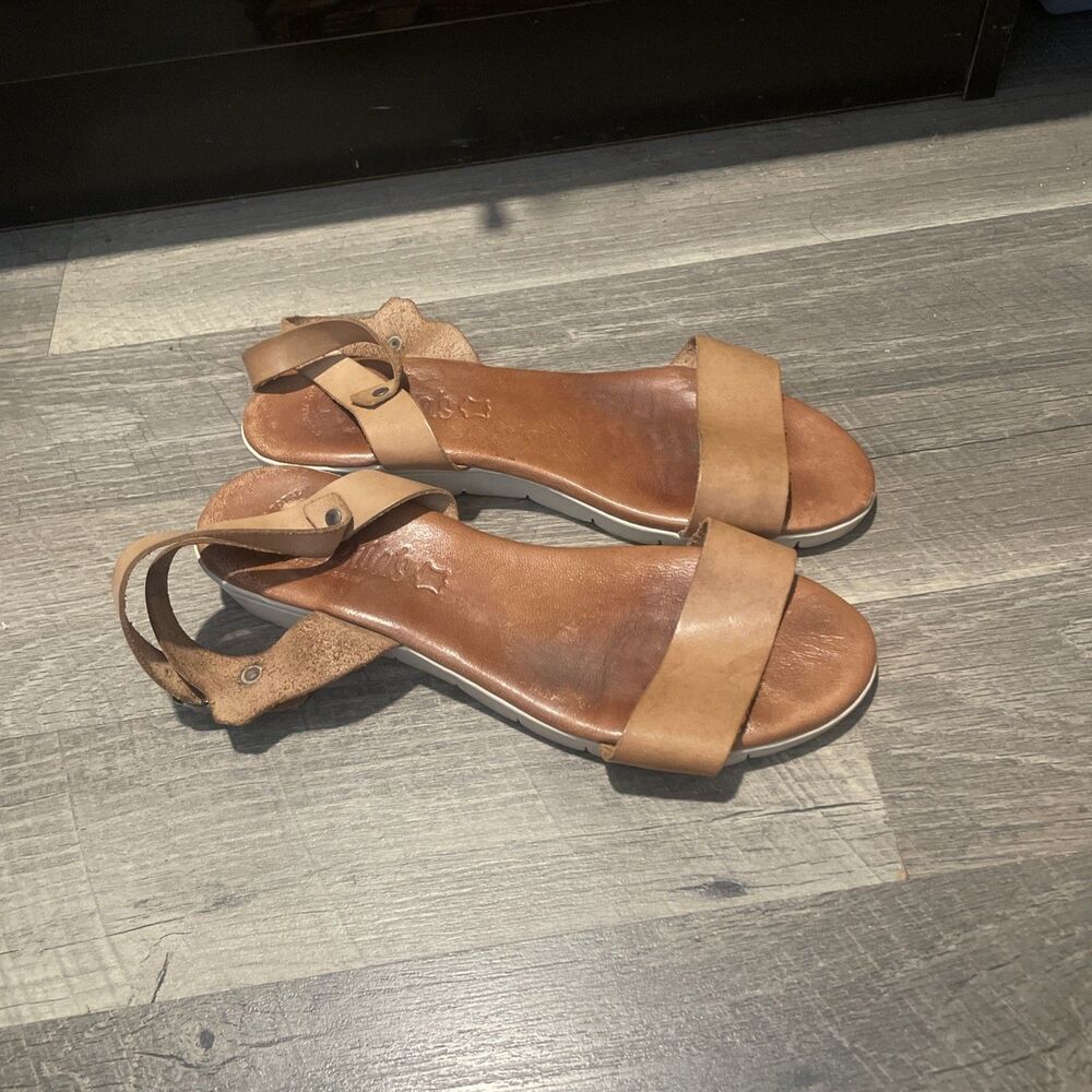 Valerias Womens Brown Leather Sandals Made in Spain Flat Slingback Open Toe 39